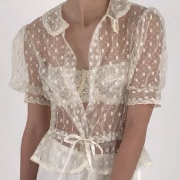 Vintage Gunne Sax by Jessica sheer peplum blouse - Picture 1 of 4